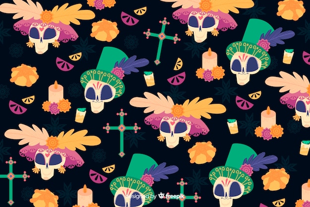 Hand drawn dia de muertos wallpaper