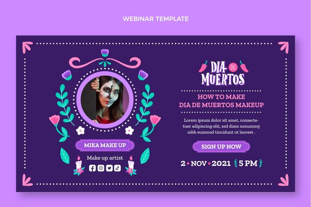 Hand drawn dia de muertos webinar template