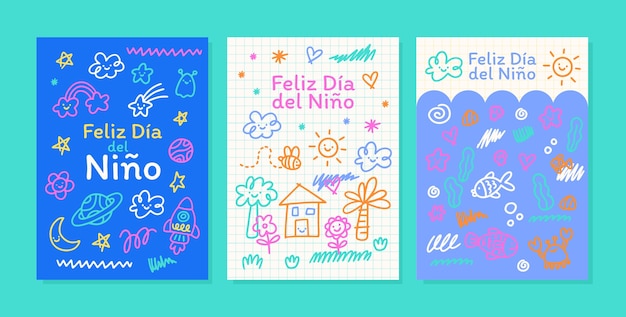 Hand drawn dia del nino greeting cards collection