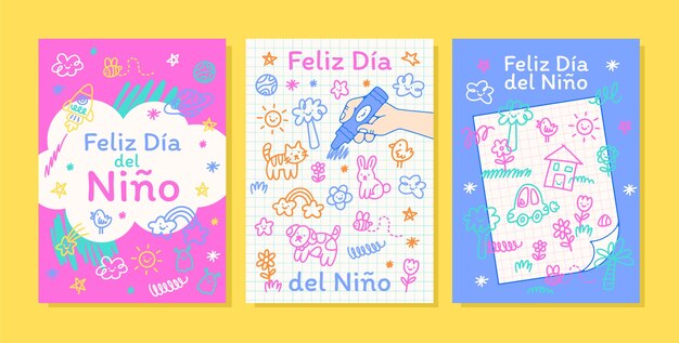 Hand drawn dia del nino greeting cards collection