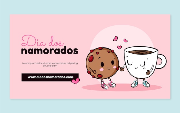 Hand drawn dia dos namorados social media post template