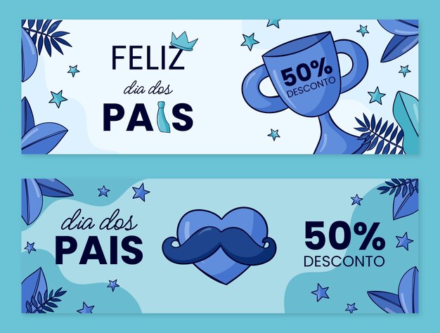 Hand drawn dia dos pais sale horizontal banners set