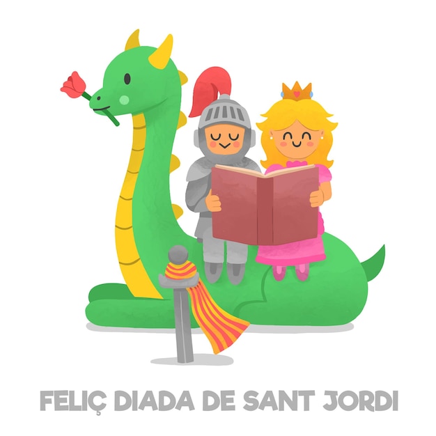 Hand drawn diada de sant jordi illustration