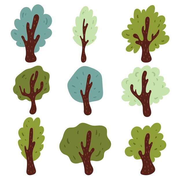 Free Vector hand drawn different type of trees set