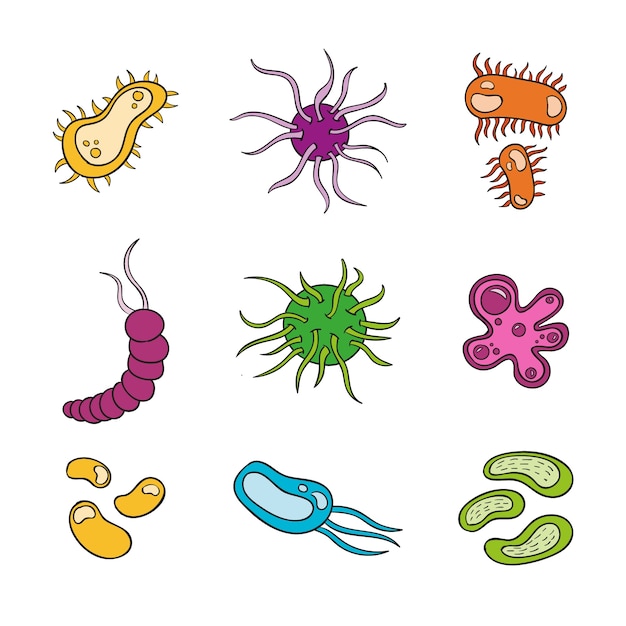 Free vector hand drawn different viruses collection