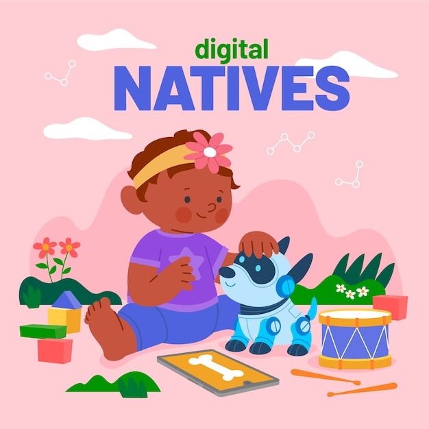 Hand drawn  digital natives illustration