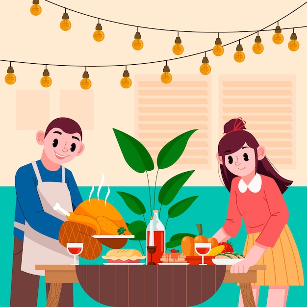 Free Vector hand drawn dinner party illustration