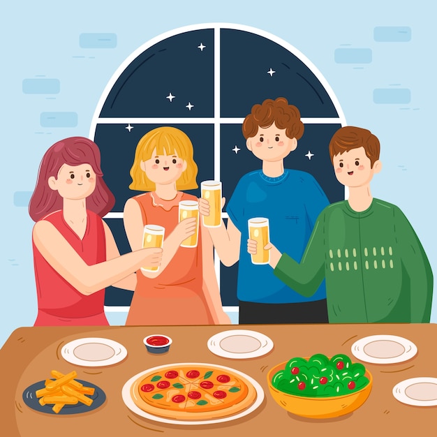 Hand drawn dinner party illustration