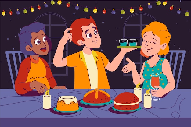 Free Vector hand drawn dinner party illustration