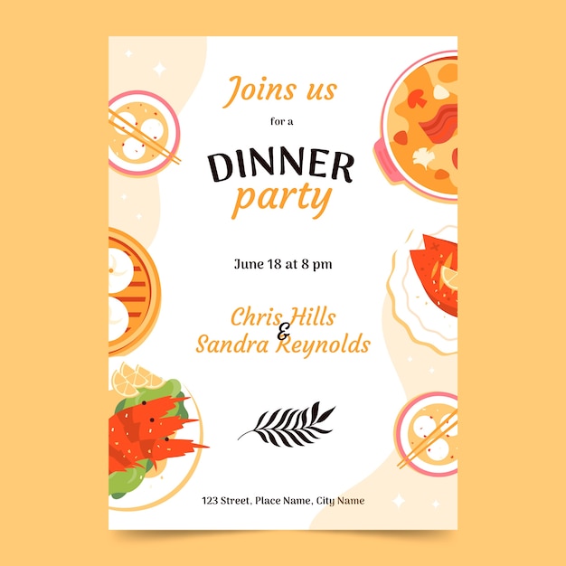 Free Vector hand drawn dinner party invitation template