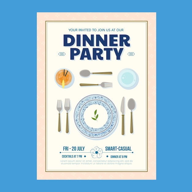 Free Vector hand drawn dinner party invitation with cutlery