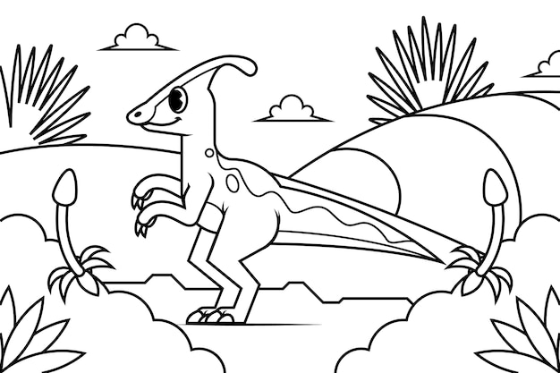 Hand drawn dinosaur coloring book illustration