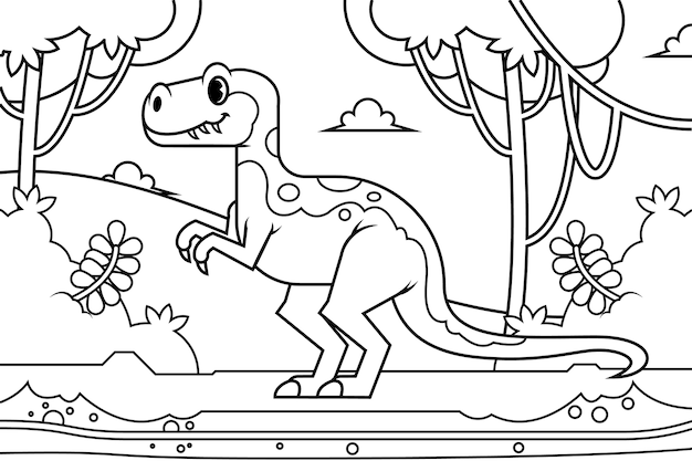 Free Vector hand drawn dinosaur coloring book illustration