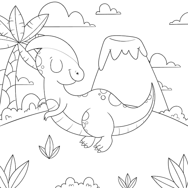 Free Vector hand drawn dinosaur coloring book illustration