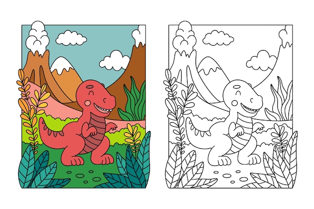 Free Vector hand drawn dinosaur coloring book illustration