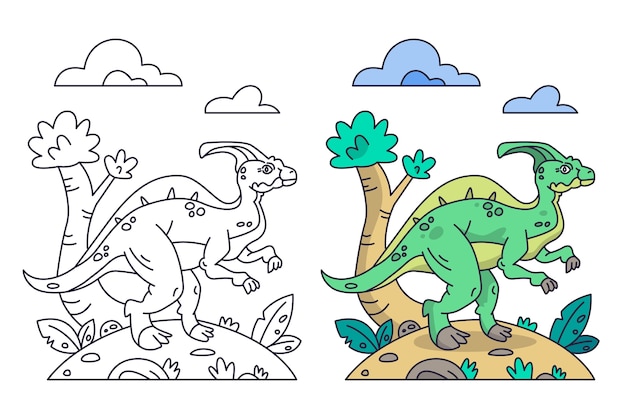 Hand drawn dinosaur coloring book illustration