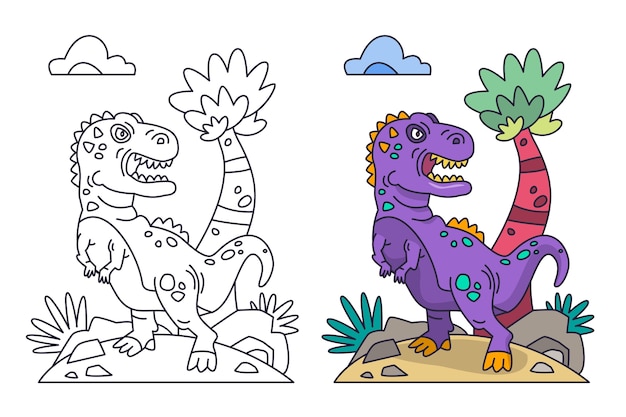 Hand drawn dinosaur coloring book illustration