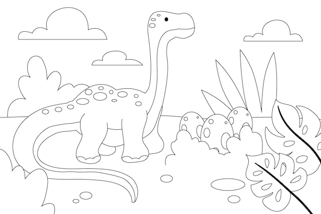 Free Vector hand drawn dinosaur coloring book illustration