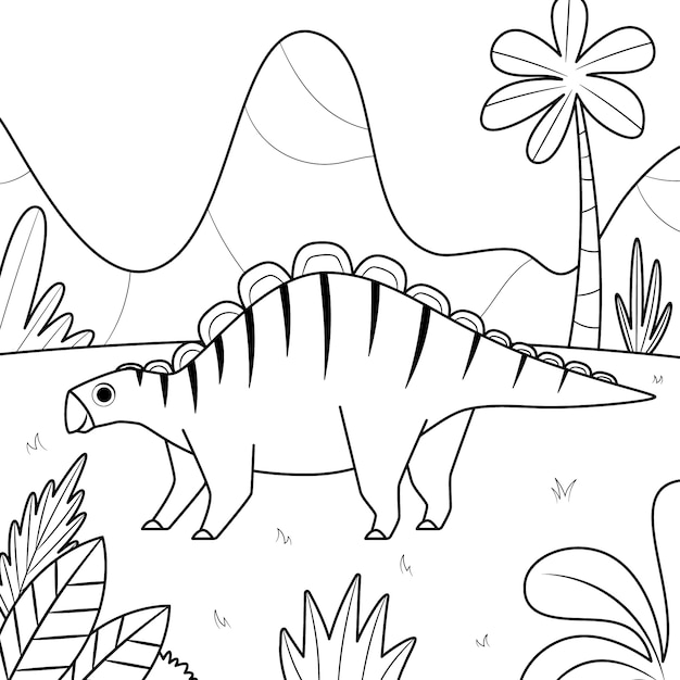 Free Vector hand drawn dinosaur coloring book illustration