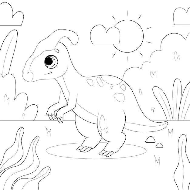 Free Vector hand drawn dinosaur  coloring book illustration