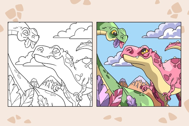 Free vector hand drawn dinosaur coloring book illustration