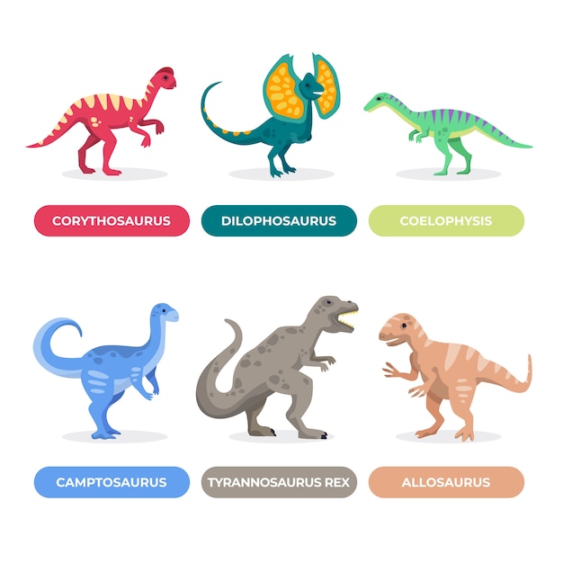 Free Vector hand drawn dinosaur names element collection