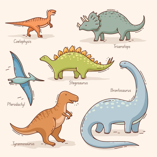 Free Vector hand drawn dinosaur names element collection