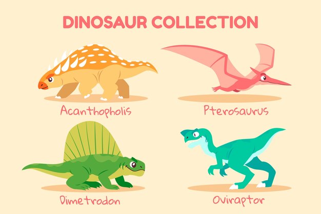 Hand drawn dinosaur names element collection