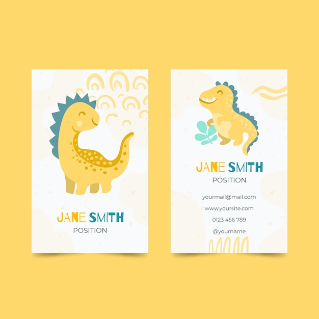 Hand drawn dinosaur vertical business cards