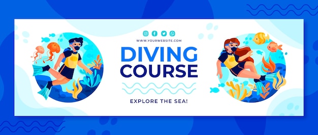 Hand drawn diving course twitter header