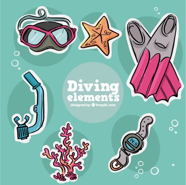 Free vector hand drawn diving elements pack