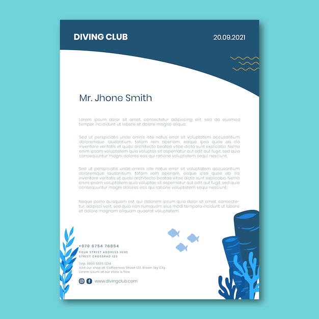 Hand drawn diving letterhead design