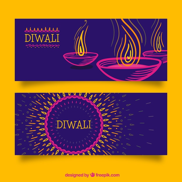 Free Vector hand drawn diwali banners