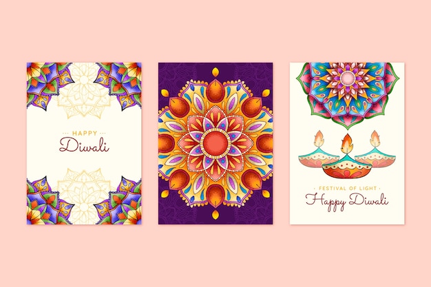 Free Vector hand drawn diwali cards collection