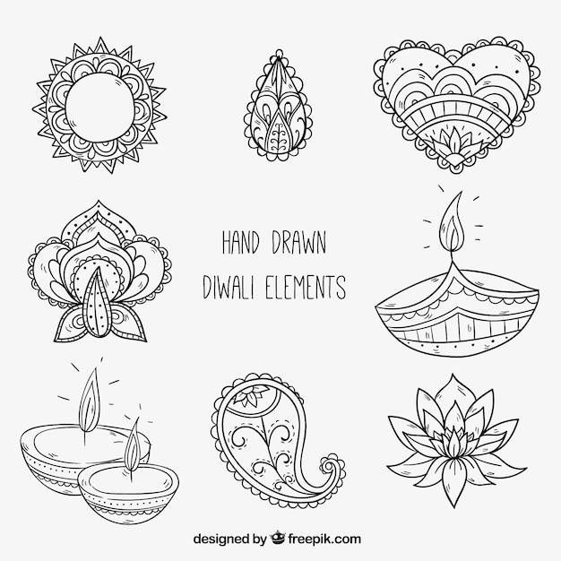 Free Vector hand drawn diwali decorative elements 