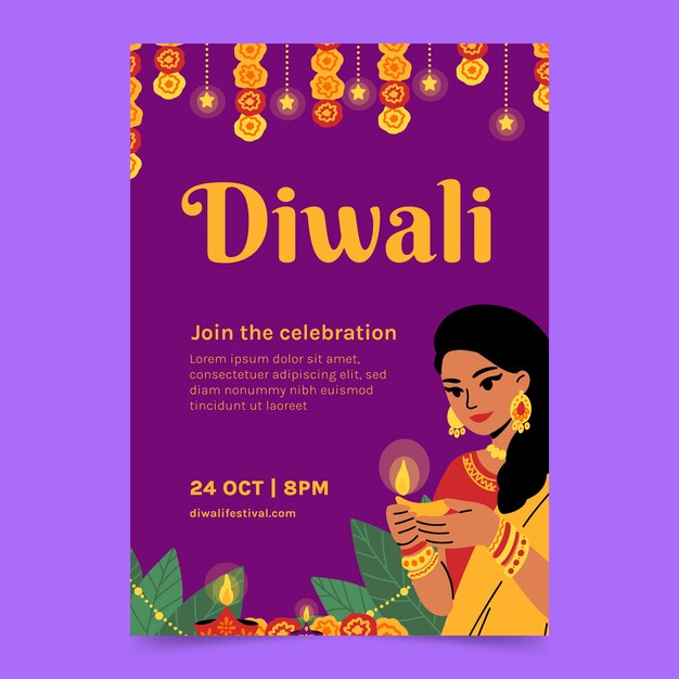 Hand drawn diwali vertical poster template