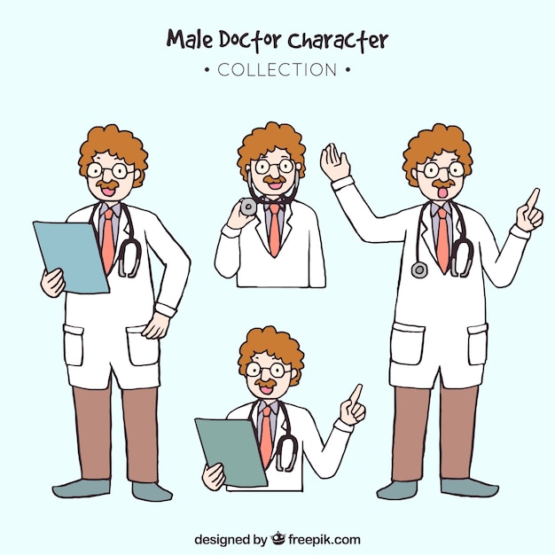 Free vector hand drawn doctor character set