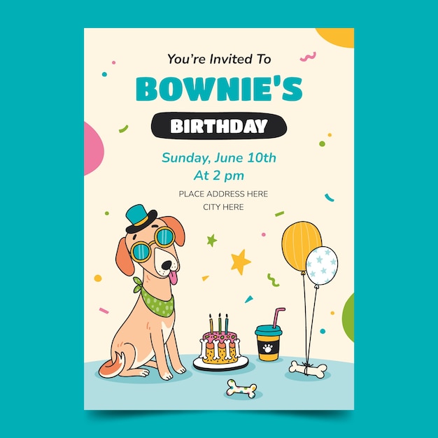 Hand drawn dog birthday invitation