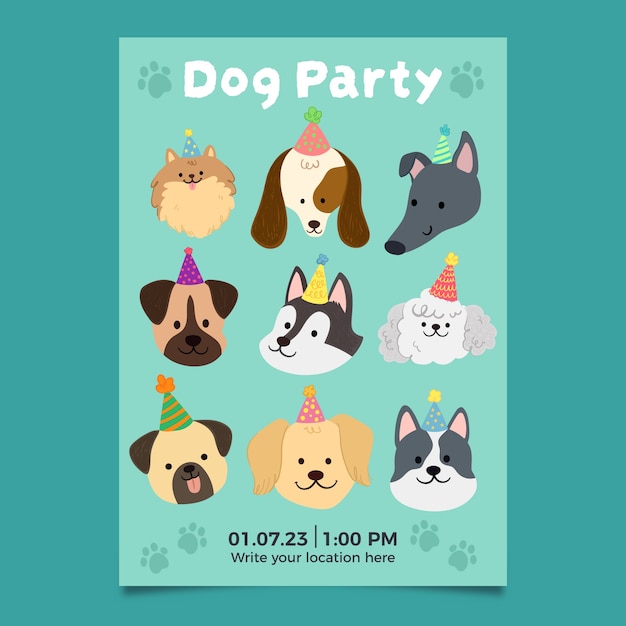 Hand drawn dog birthday invitation