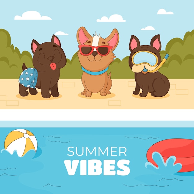 Free Vector hand drawn dog pool party illustration