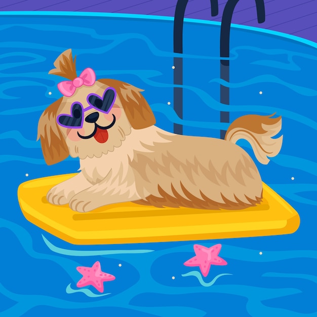 Hand drawn dog pool party illustration