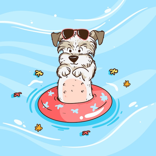 Free Vector hand drawn dog pool party illustration