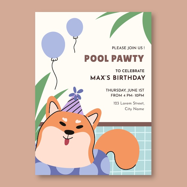 Free Vector hand drawn dog pool party invitation