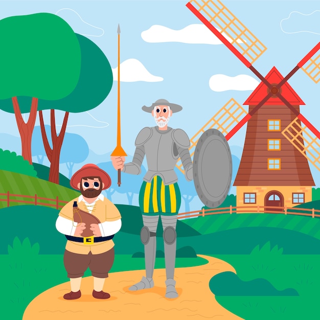 Free Vector hand drawn don quixote illustration