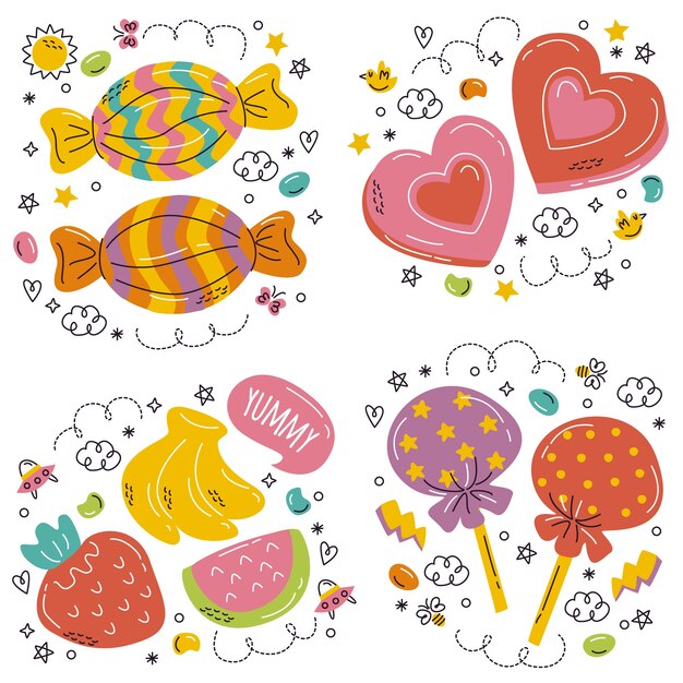 Hand drawn doodle candies sticker set