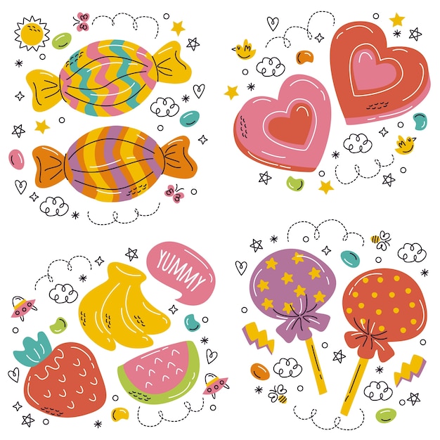 Hand drawn doodle candies sticker set