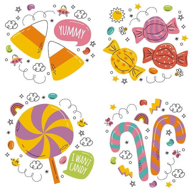 Hand drawn doodle candy sticker set