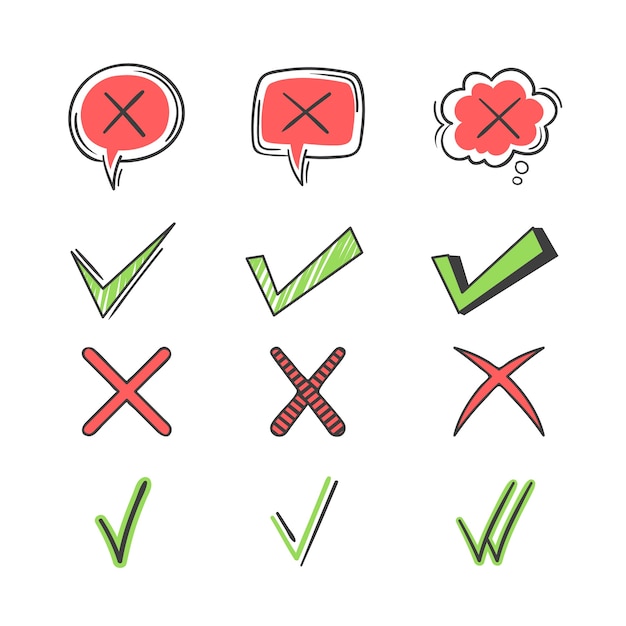 Hand drawn doodle check mark icons