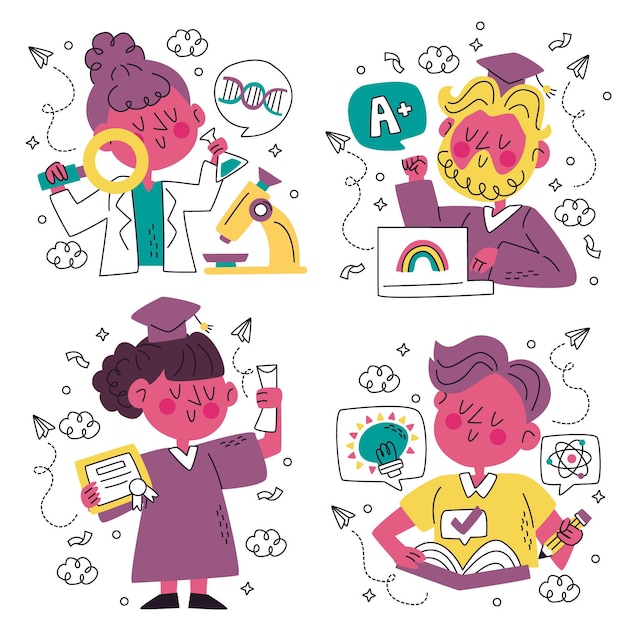 Hand drawn doodle education sticker collection