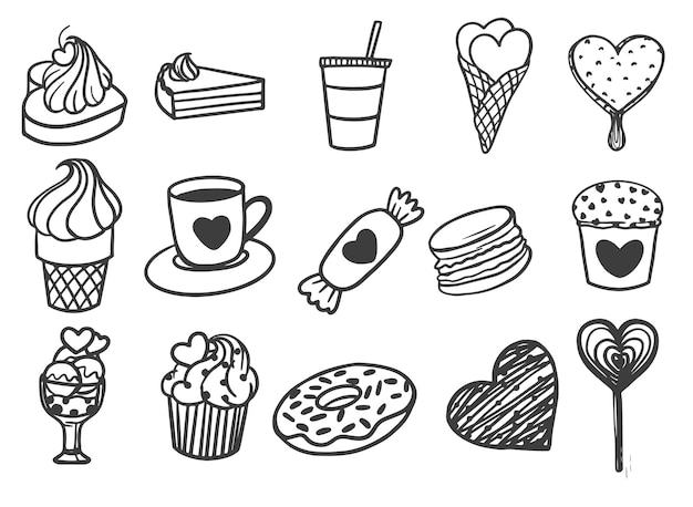 Free Vector hand drawn doodle food and drink valentine